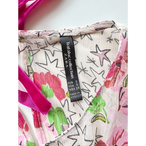 ZARA Off White Floral Star Print Crinkle Chiffon Fit & Flare Midi Dress, Size S - Picture 14 of 15